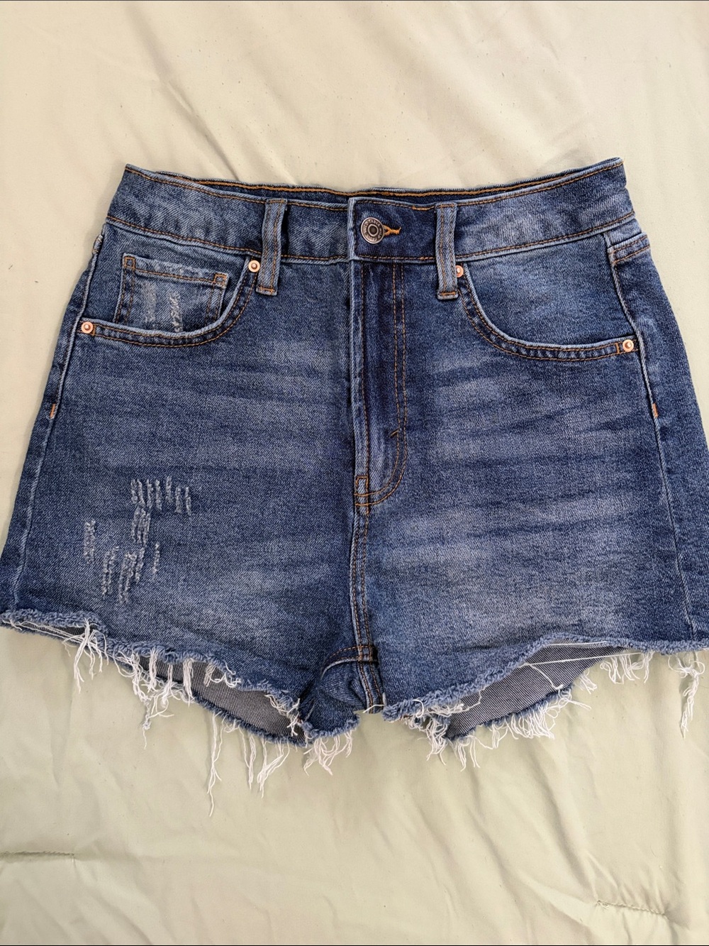 wild fable Distressed Dark Blue High-Rise Denim Shorts